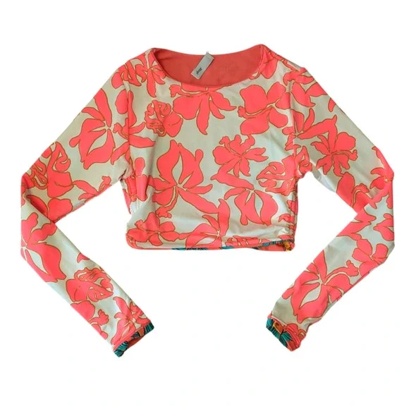 Maaji Cali Sunset Ada Long Sleeve Bikini Top Size Small Reversible Coral Orange - Picture 2 of 10